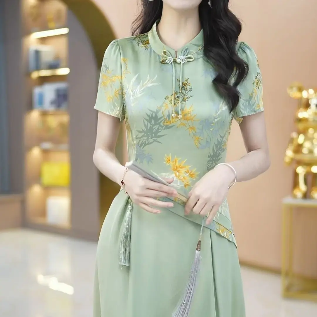 Váy Chữ A, Phong Cách Trung Quốc, Bộ Đồ Giả Hai Mảnh, Cổ Điển, Mỏng Vừa Vặn, Mỏng, Mềm Mại Và Thoải Mái, Thời Trang Sang Trọng Giá Cả Phải Chăng, Hàng Mới Về Mùa Hè 2024 Nữ Women Dress