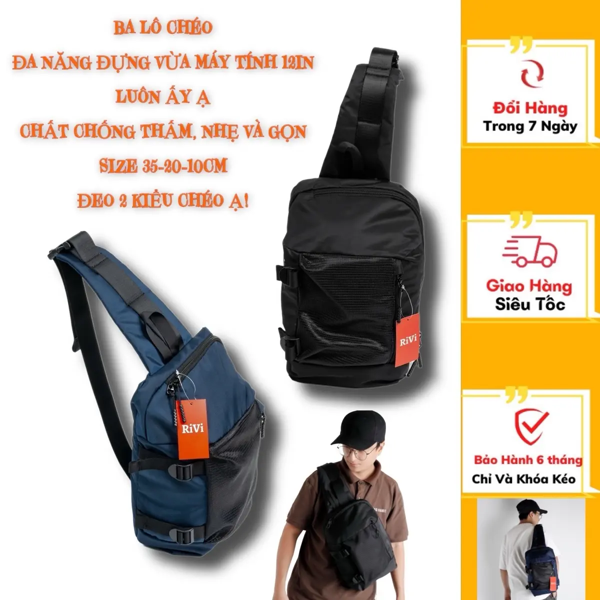 ￼Balo Đeo Chéo, Túi Đeo Chéo Vai Dành Cho Nam Và Nữ Chát Vải Polyester Chống Thấm Phong Cách Thời Trang Năng Động