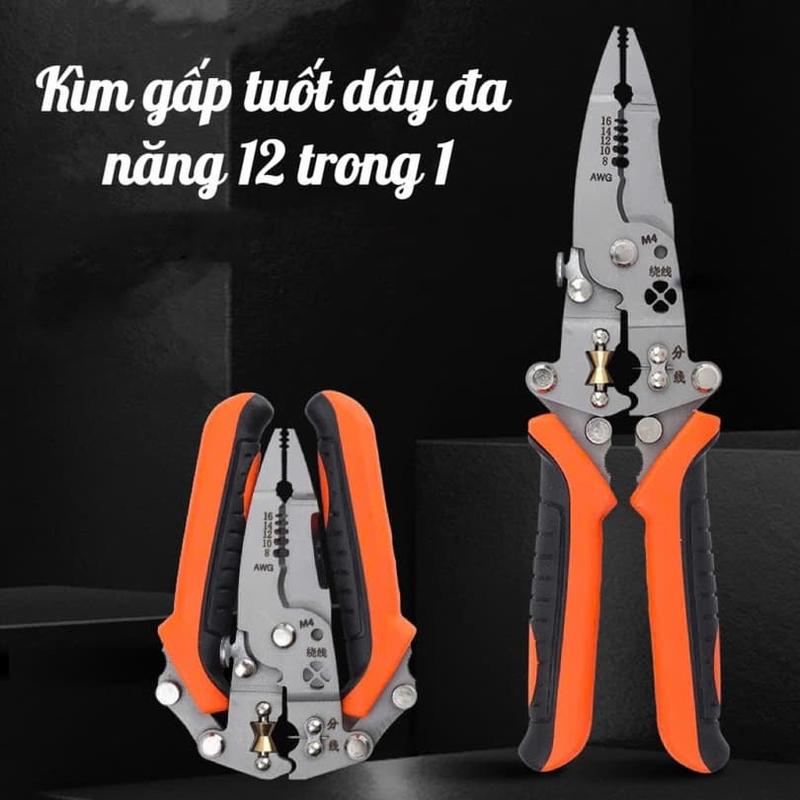 Kìm tuốt dây điện đa năng 12 trong 1 có thể gấp gọn bỏ tủi thế hệ mới bằng thép Chrome vanadi mạnh mẽ và bền bỉ