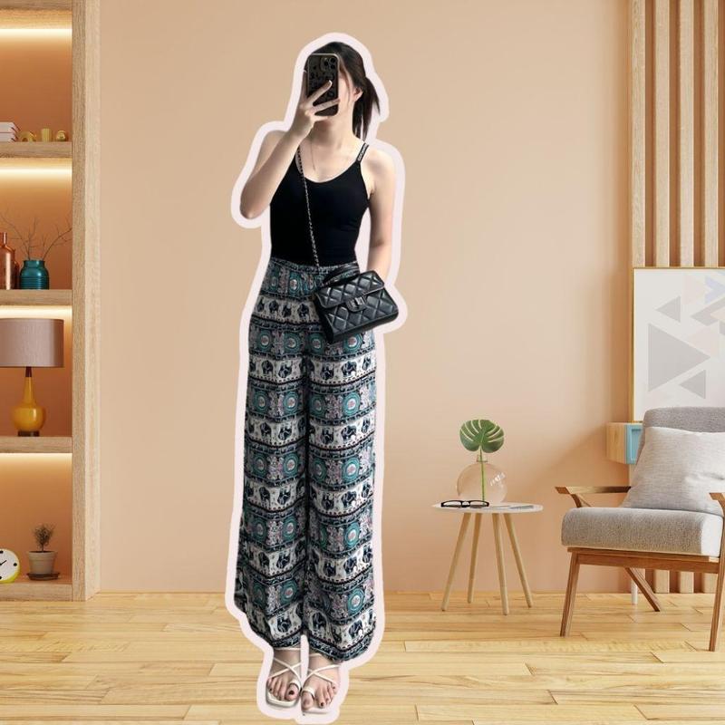  Quần dài ống rộng thổ cẩm BST  QS 46   Hiền Vy Fashion vải lanh   Size 40-65kg  Nữ Ong Pants Women quần  thô quần  flannel 