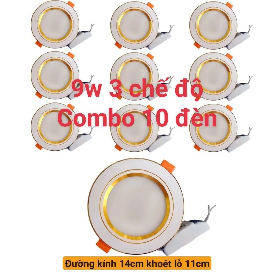 combo 10 bóng đèn led âm trần 9w 3 màu phi 110