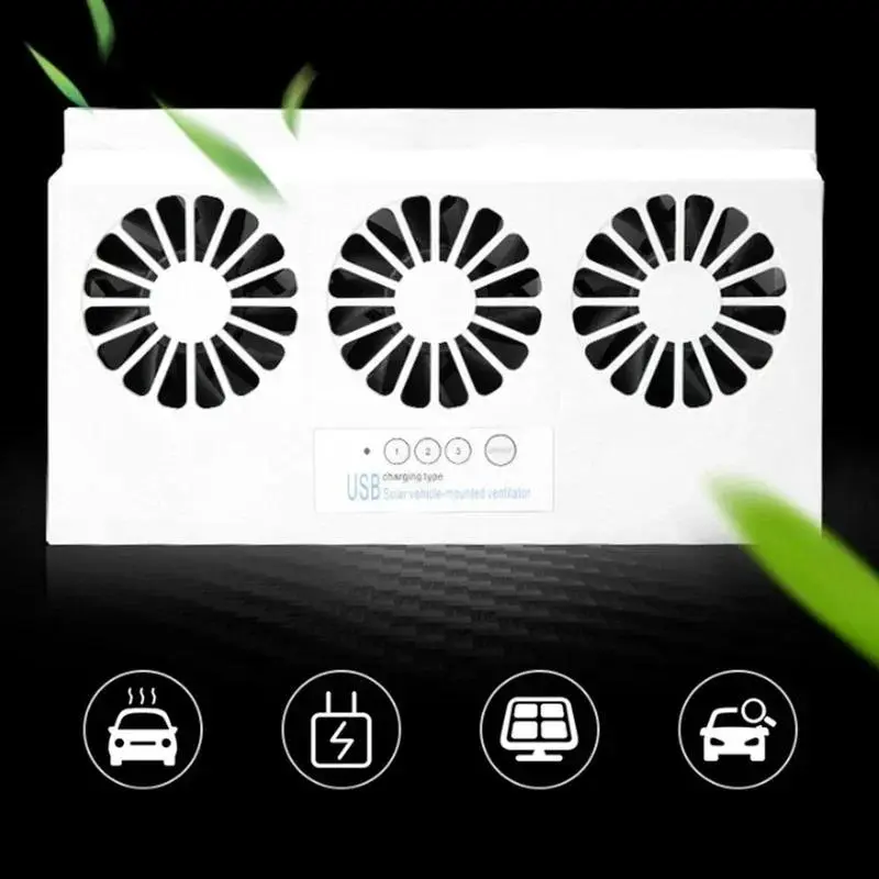 Solar Power Car Exhaust Fan with 3 Air Outlet, Window Mount Car Radiator Cooling Fan, Portable Safe Auto Air Vent Radiator for Front & Rear Window 2