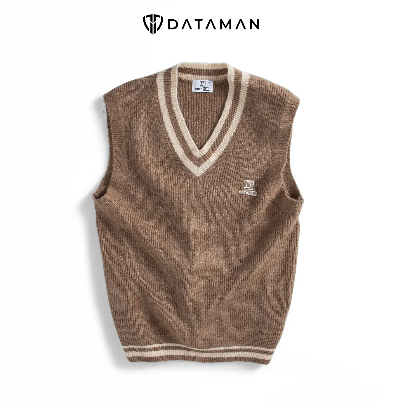 Áo gile len nam DATAMAN cao cấp, unisex, thêu logo ở ngực, chất len mohair cào xù, style Hàn Quốc - DT22-30
