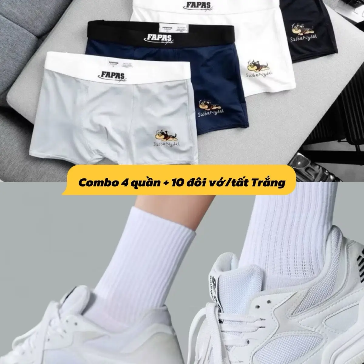 Combo 4 quần boxer nam + 10 đôi tất nai trắng. Ưu đãi giá giảm sâu (deal mở bán)