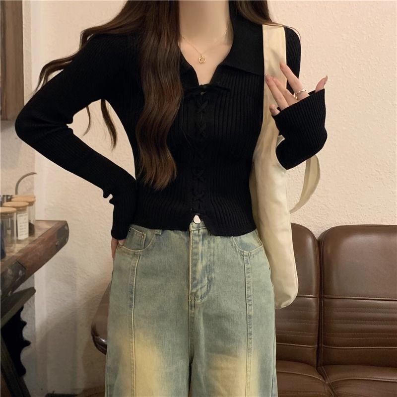 Product Introduction of Áo Len Dệt Kim, Dài Tay, Cổ Polo, Hàng Mới Về Mùa Thu 2024, Áo Len Mặc Trong, Ngắn Và Nhỏ, Có Thể Mặc Bên Trong Áo Len, Dành Cho Nữ, Thích Hợp Cho Mùa Thu Và Mùa Đông 40