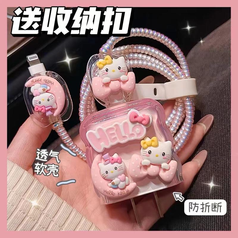Product Introduction of Tay Áo Bảo Vệ Cáp USB, Moon Kitty, Thích Hợp Cho Iphone15promax Và Apple 14, Vỏ Bảo Vệ Đầu Sạc Nhanh 20W, Thiết Kế Hình Mèo Mặt Trăng 0