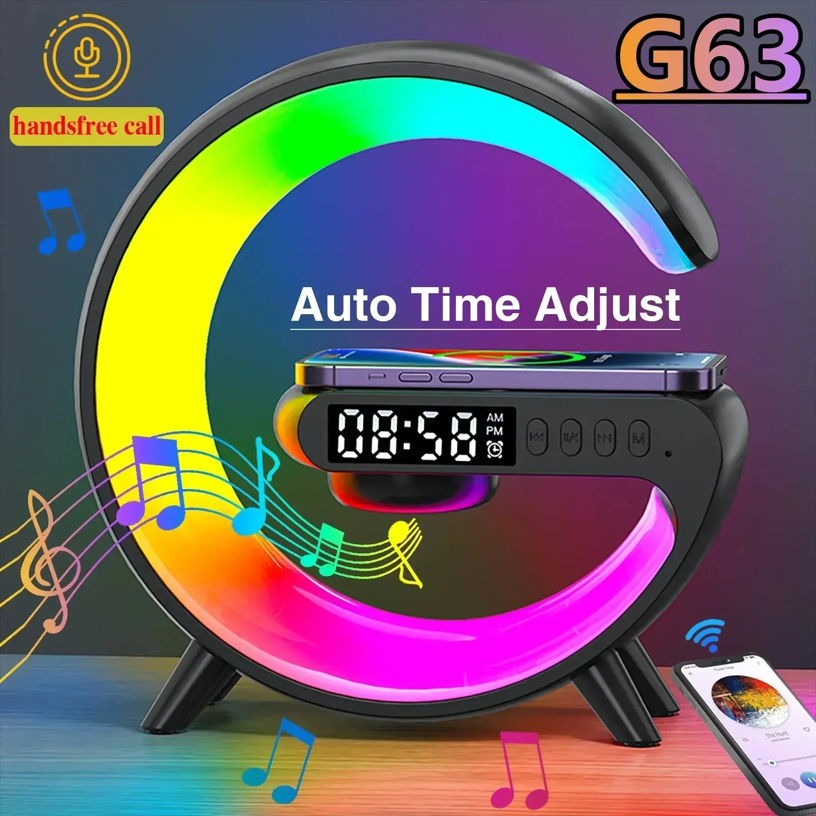 Đế Chân Đế Sạc Không Dây, Đa Chức Năng, Đèn RGB, Đồng Hồ Báo Thức, Loa, Thích Hợp Cho iPhone, Samsung, Xiaomi, Trạm Đế Sạc Nhanh Mini Phụ Kiện Usb