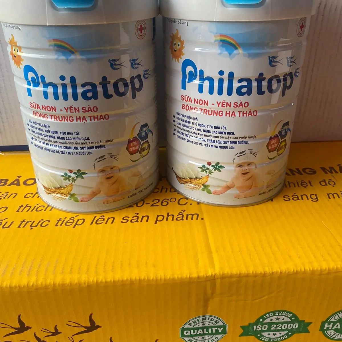 Combo 2 lon. Sữa bột PHILATOP sữa non-Yến sào . Đông trùng hạ thảo .Giúp ăn ngon ngủ ngon,Tăng khả năng miễn dịch ,Tiêu hoá tốt,người cần bồi bổ,sau phẫu thuật (lon 900g màu Trắng lắp cao)