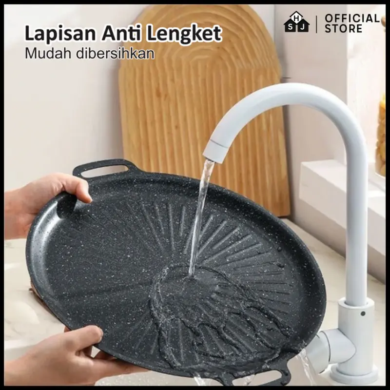 Grill Pan Premium BBQ Korean Wajan Panggangan Anti Lengket Serbaguna Alat Baja Teflon Kitchenware Bonus Set Capitan 3