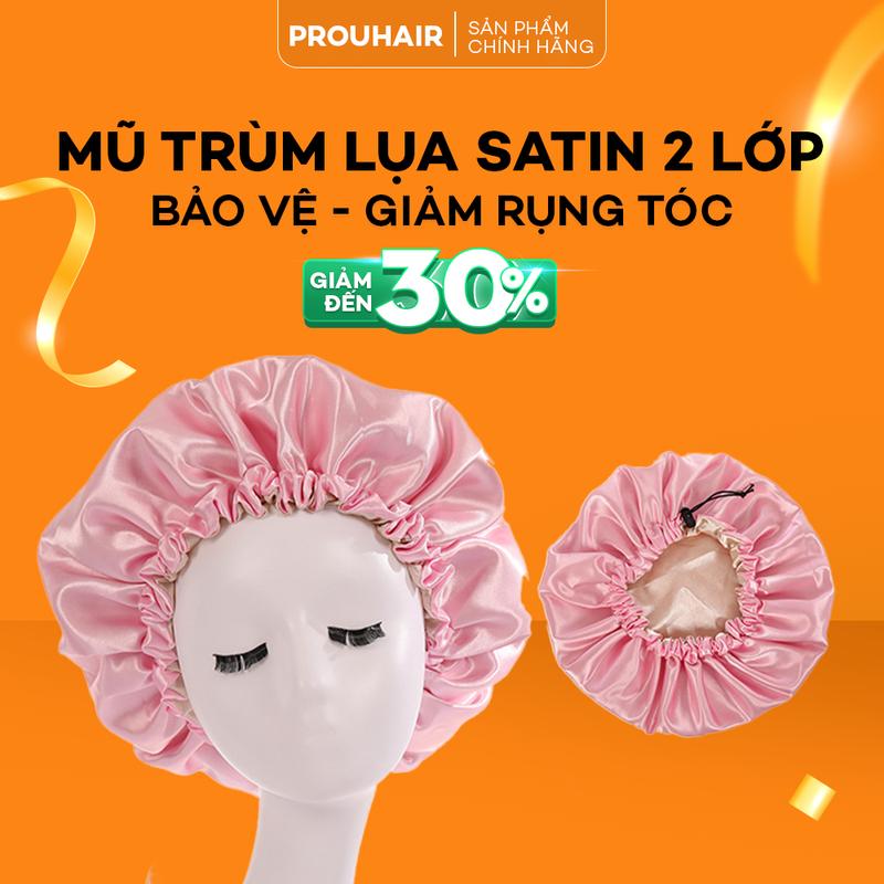  Mũ Trùm Đầu Lụa Satin 2 Lớp Bo Chun Rút - Bảo Vệ Tóc Khi Ngủ Hạn Chế Gãy Rụng - Hỗ Trợ Dưỡng Tóc - Không Chống Nước 
