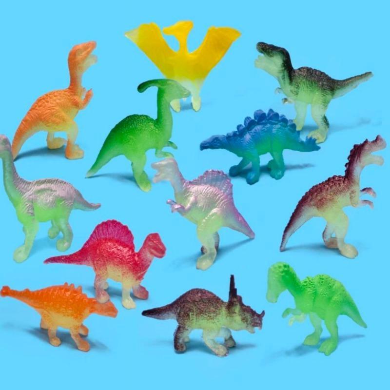 Random Color Luminous Dinosaur Decorations, 12pcs/set Mini Dinosaur Shaped Decoration Craft, Soft Dinosaur Ornament, Home Decor 0