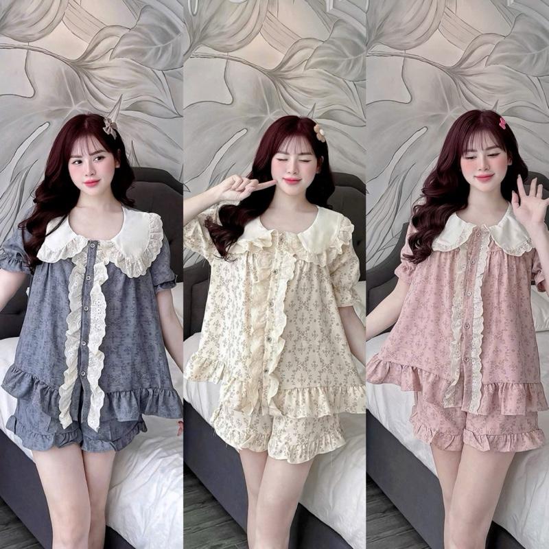 Product Introduction of Bộ mặc Nhà Cổ Sen trắng phối ren Đùi hoạ tiết hoa dây chất Vân mây xinh xắn cho Nữ CC80 Sammy 6