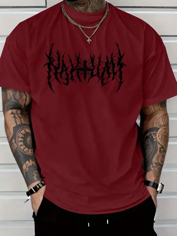 Men's Gothic Style Cross & Thorns Print Round Neck Tee, Regular Fit Street Fashion Casual Comfy Short Sleeve Crew Neck T-shirt for Summer, Fashion Men's Top for Daily Wear 4
