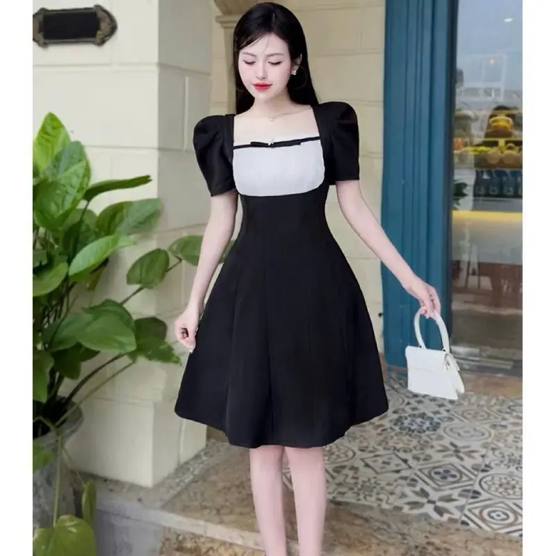 Đầm Váy Dáng Xòe Cổ Vuông Thời Trang Nữ - Vải Cotton Lạnh Không Co Giãn 2
