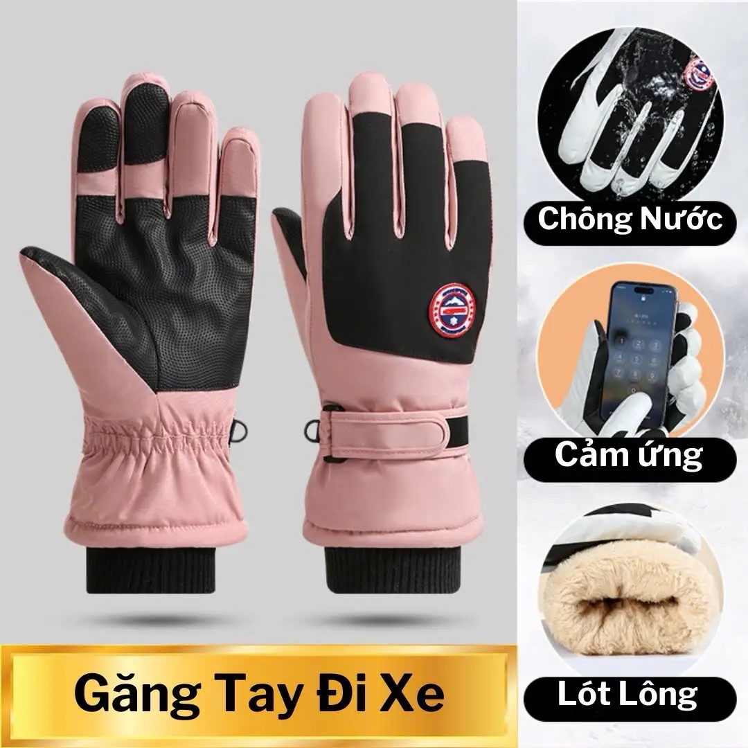 Găng tay đi xe máy có cảm ứng  Bao tay lót lông dày dặn bo chun cổ tay