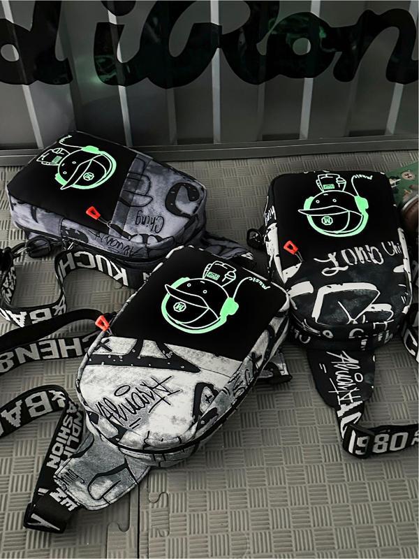 Fashionable Casual Letter Pattern Sling Bag, New Style Personality Trendy Chest Bag for Men, Casual Versatile High-quality Daily Commuting Bag 3