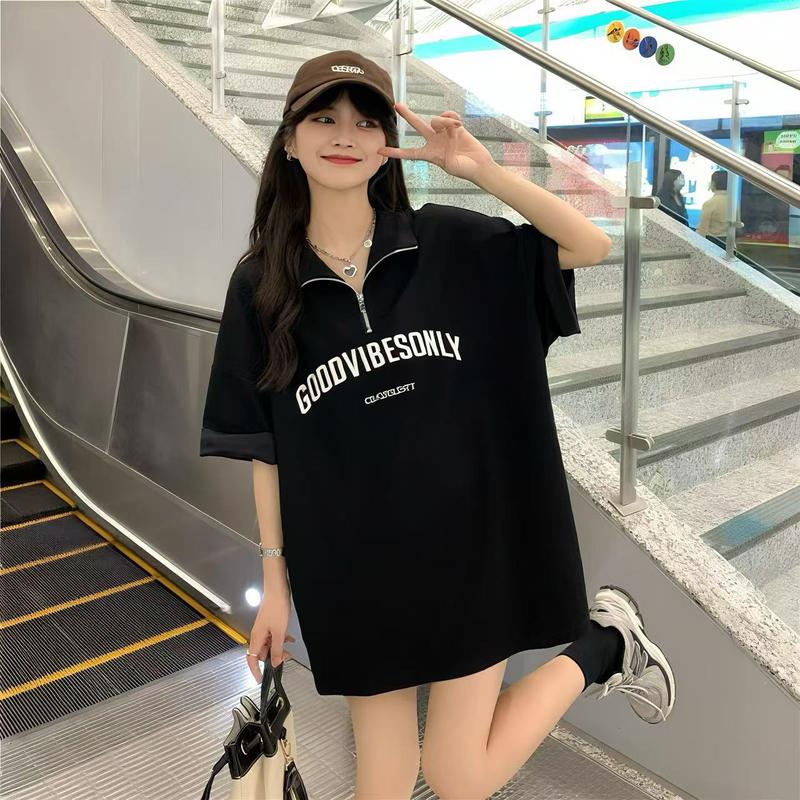Product Introduction of aililai1688 เสื้อยืด คอปก แขนสั้น ผู้หญิง มี 2 สี ดำ / ขาว เนื้อผ้าดีลายสกรีนแต่งด้วยซิป น่ารักมาก 20