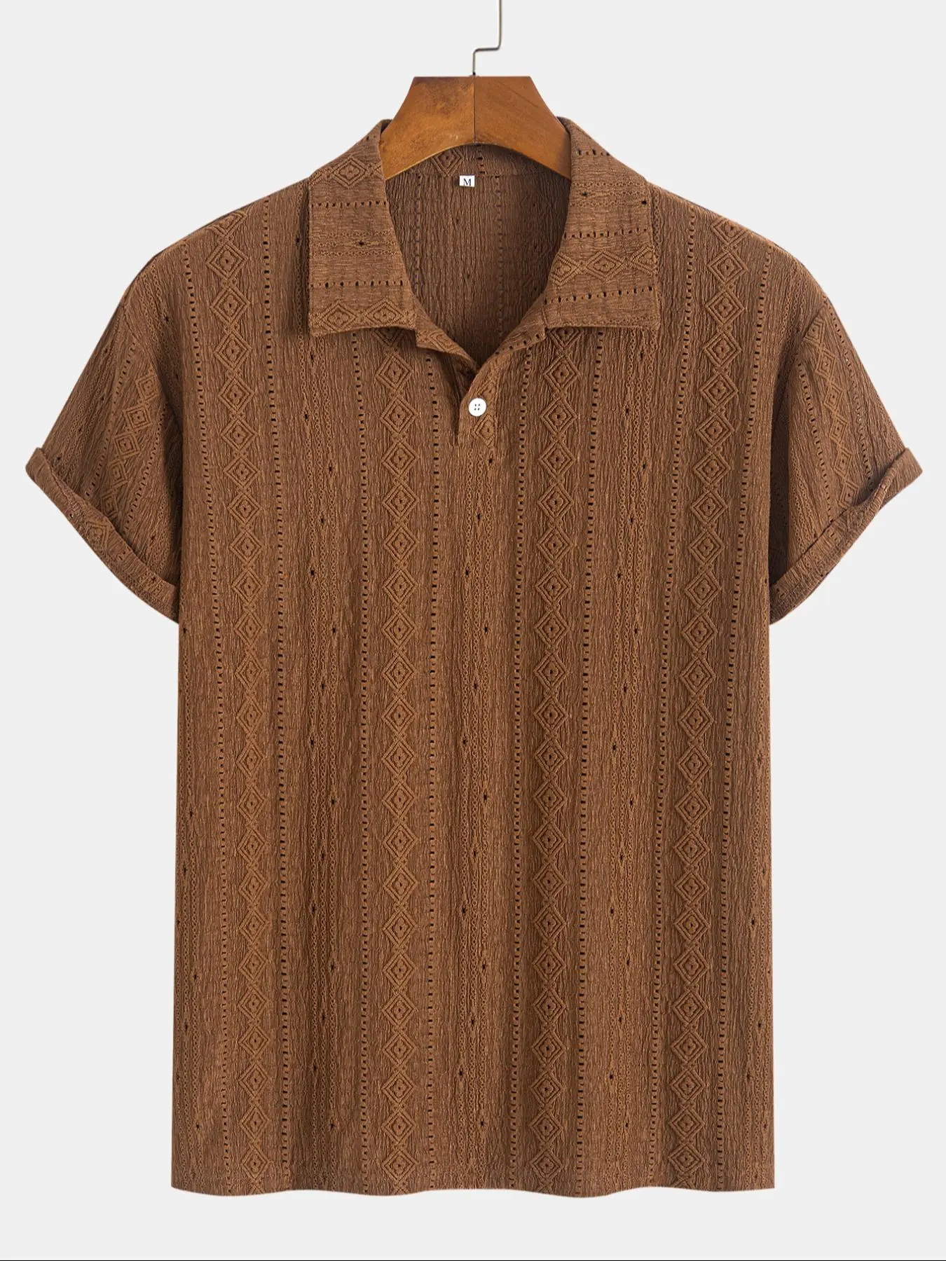 Men's Solid Jacquard Button Polo Shirt, Regular Fit Casual Short Sleeve Polo Top for Summer, Fashion Men's Clothes for Daily Wear, Going Out Tops