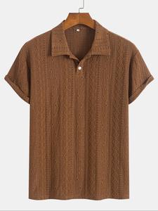 Camisa tipo polo de botones jacquard sólida para hombre, corte regular, manga corta, ideal para el verano, ropa de moda para uso diario