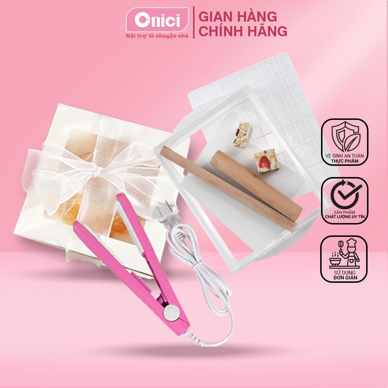 Combo máy hàn + khuôn + hộp đựng quà kẹo nougat Bếp Của Mẹ Onici - dụng cụ làm kẹo nougat và bánh bông tuyết hoàng kim
