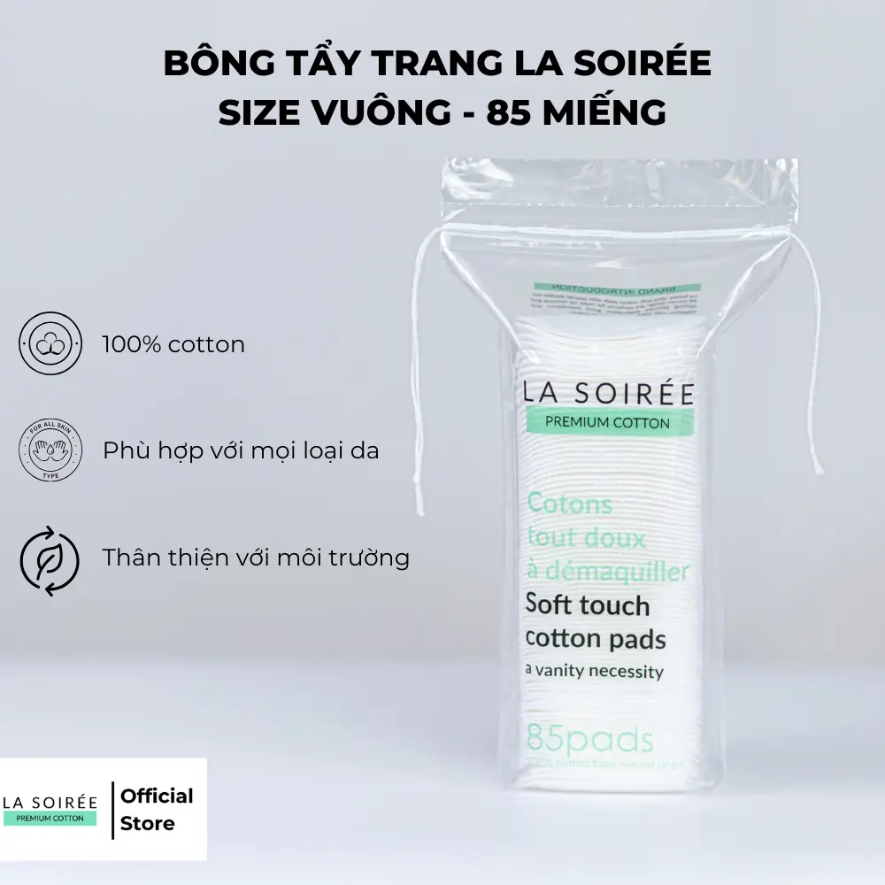 La Soirée Bông tẩy trang 100% cotton siêu mềm mịn , Không xơ Bông