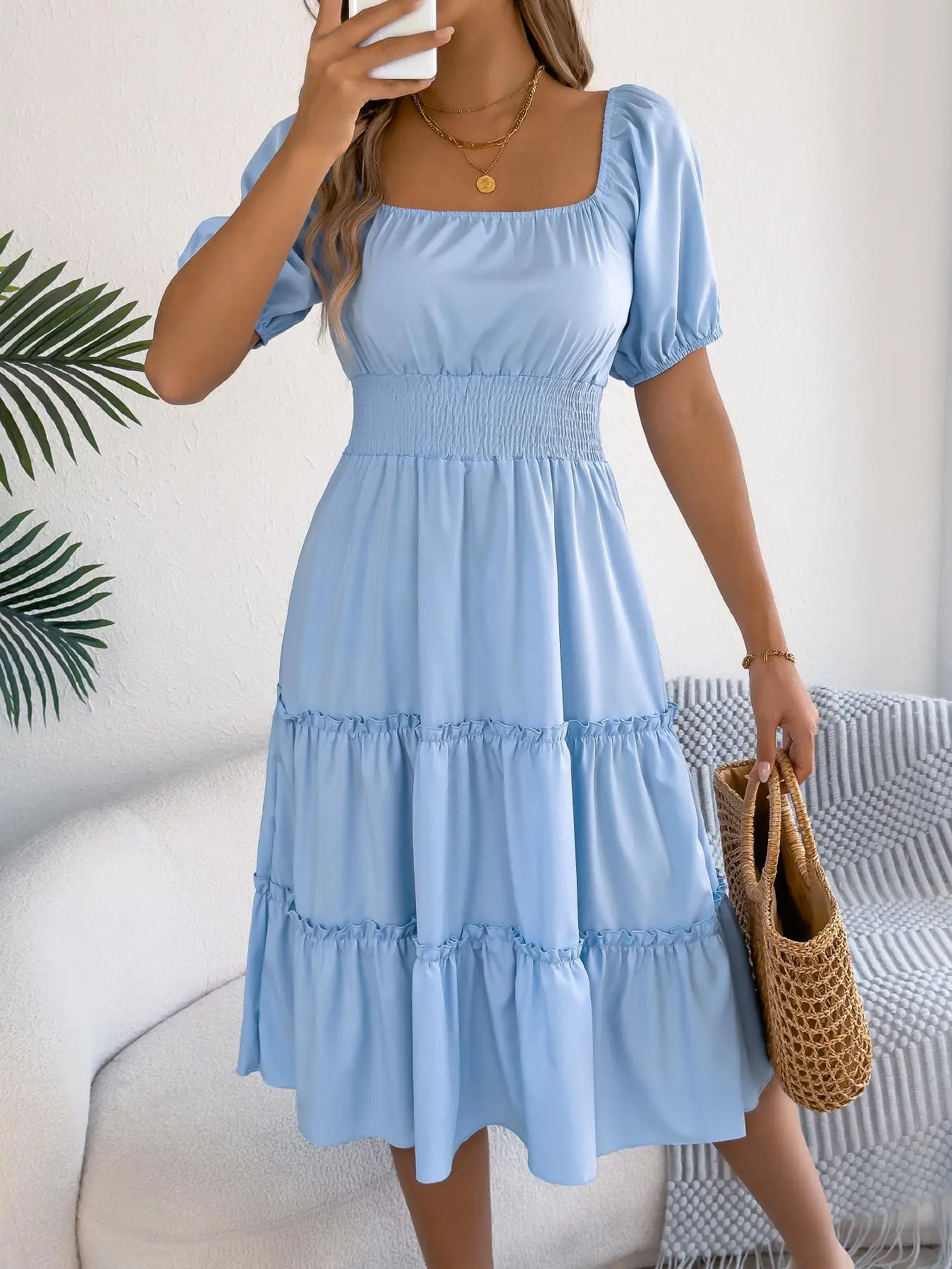 Women's Square Neck Dress, Casual Fashion Chic A Line Dress for Daily Outdoor Wear, Women Dress for Summer