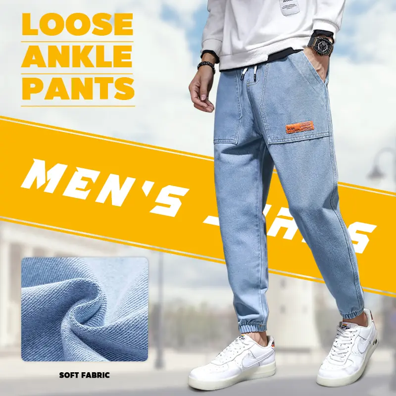 Jeans Casual Slim Straight Cut loose pants Black/grey Jogger Pants High waist Slacks Cotton Slim-fitting Plain Menswear Baggy Korean Trouser Human Thick Clothing Day Streetwear Dark Blue Lingerie Fabrics Clothe cargo soft  denim  pants  garterized