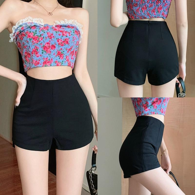 Quần shorts nữ lưng cao khóa sau dáng ôm body vải umi hàn dày dặn co giãn màu Đen Quần Đùi nữ ngắn cạp cao mặc ở nhà tôn dáng chuẩn Jean Women