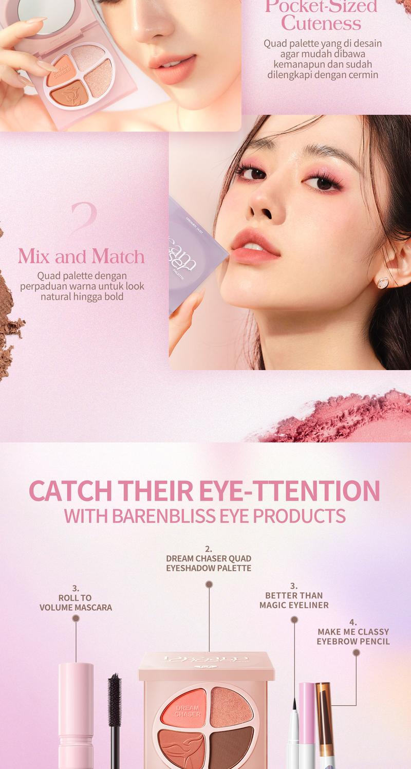 Product Introduction of [FLASH SALE] BNB barenbliss Dream Chaser Quad Eyeshadow Palette | Palet Eyeshadow Matte & Glitter, Tahan Air & Keringat, Tahan 8 Jam, Hasil Natural untuk Pemula 9