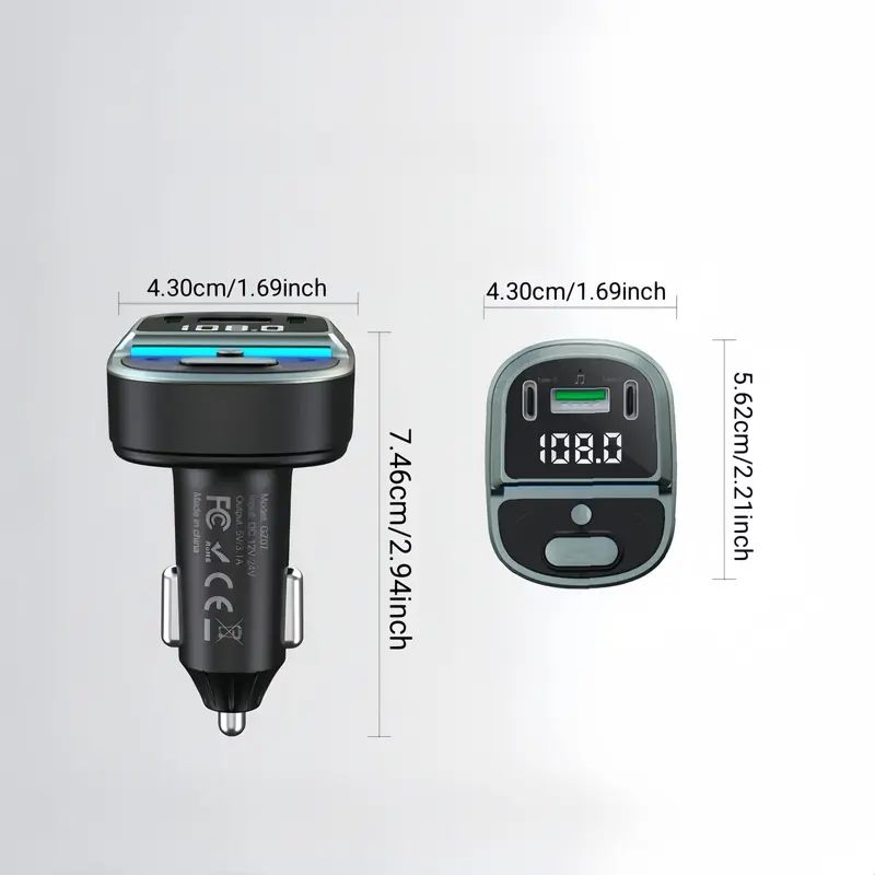 Car MP3 Player FM Transmitter, Dual USB Fast Charging Type-C USB One-click Free Hands-free Call Wireless Car Charger Audio Receiver 1