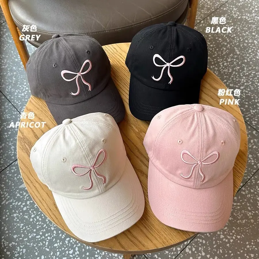 Bowknot Baseball Cap Korean Sweet Cute Style Romantic Pink Soft Top Duckbill Cap Trendy