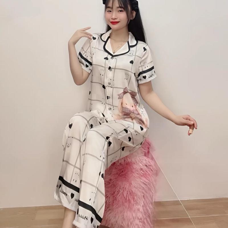 Bộ Pyzama TN caro(42_72kg) lụa latin mặc nhà nử tay ngắn quần dài in thỏ nhiều mẫu lựa chọn - Xưởng May Thanh Thảo Nhung Với