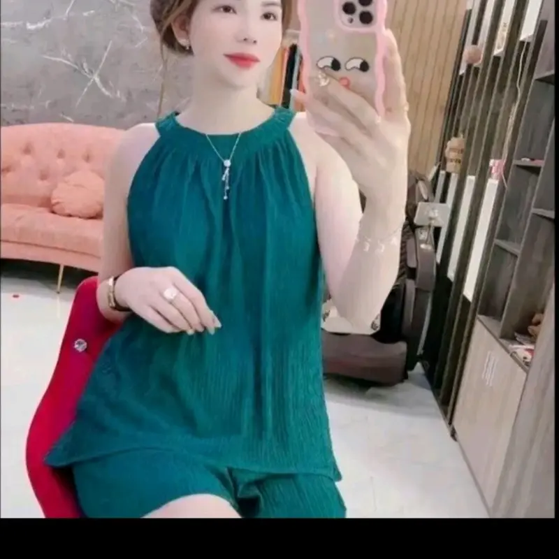 (Sale) T46 (40-70kg) Đồ bộ nữ chất thun xốp nhật cổ yếm Women Top Áo Đỏ 0