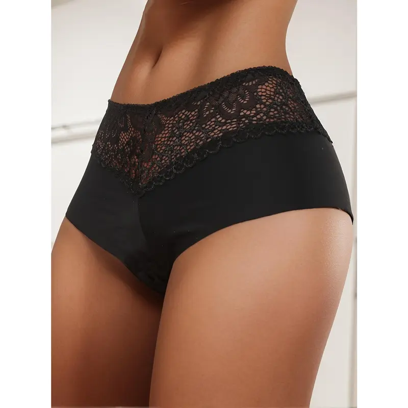 6 Pieces Lace Stitched Boy Shorts, Soft and Comfortable Stretch Panties, Women's Underwear and Underwear 4