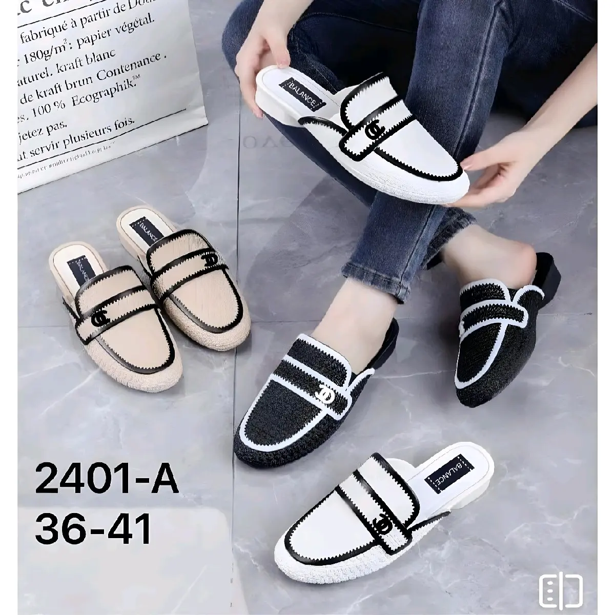 Selop Balance Wanita Jelly Kekinian 2401-B Terlaris Karet Putih Hitam Shoes