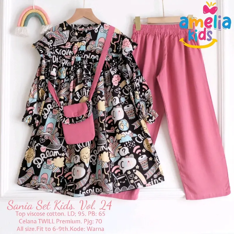 SANIA SET KIDS SETELAN GAMIS ANAK PEREMPUAN UNTUK USIA 6-9 TAHUN FREE POUNCH 6