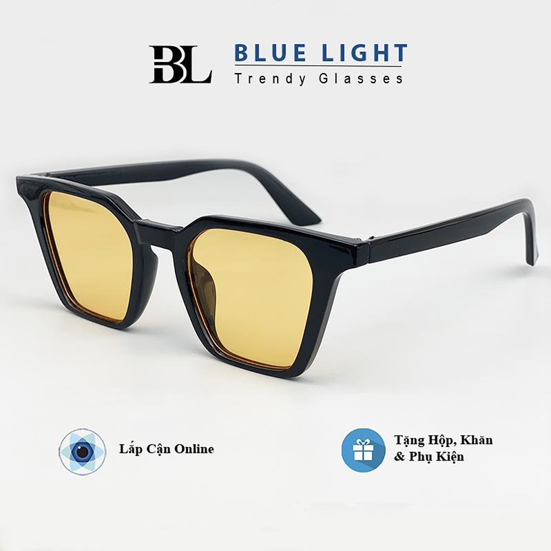 Kính Râm, Kính Mát Nam Nữ Mắt Vuông Góc Cạnh, Dáng Vừa Đeo, Chống Tia UV400, Đen, Vàng, Xanh Dương - BLUE LIGHT