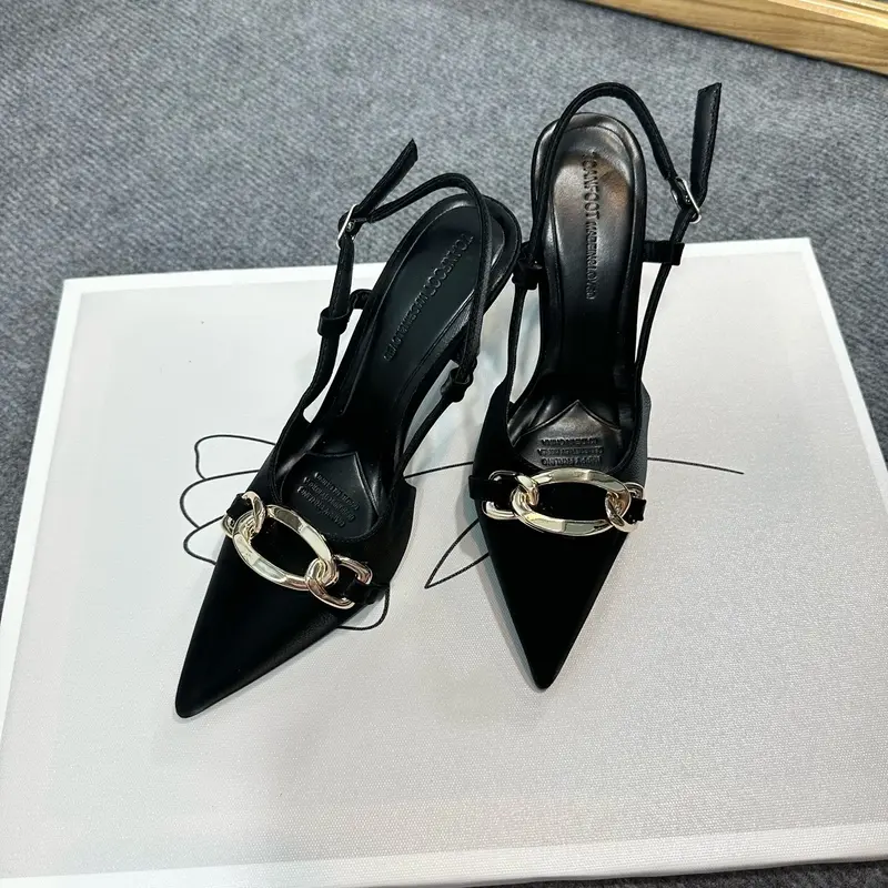 CH21- giày cao gót 9cm Phối Xích Bản To hai màu Đen Trắng Shoes chất liệu tuyết nhung Sang chảnh ( Fom chuẩn size)  Nữ DéP Jean 4