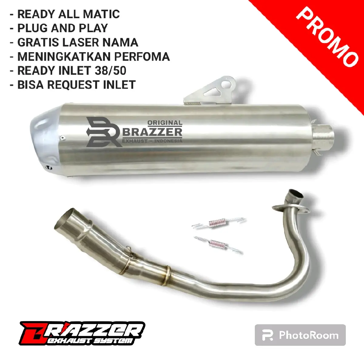 knalpot standard racing inlet 38/50 Fullsystem Vario Nmax Aerox Pcx Adv150 Adv160 Xmax Beat New Scoopy New Lexi 125 Fazzio Mio Sporty Genio dll