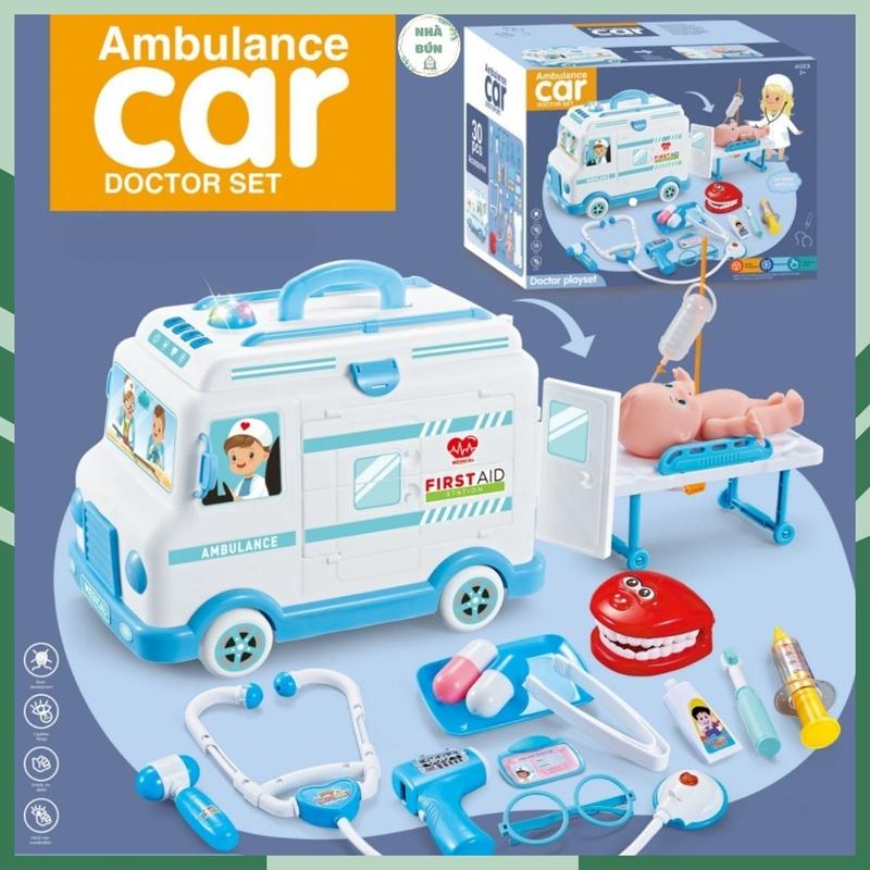 Đồ chơi Bác Sĩ Các Loại Cho bé, Xe Cứu Thương Kèm Đồ Bác Sĩ Và Xe Đẩy Kèm Đồ Bác Sĩ Cao Cấp, Chi Tiết Đẹp Và Có Đèn, Âm Thanh, Ánh Sáng Toy A61 E94 C47
