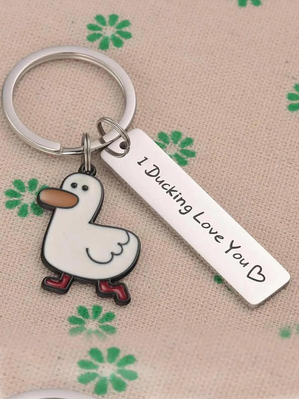 Cute Cartoon Duck Stainless Steel Keychain, Fashion Letter Engraving Slogan Metal Keychain, Backpack Messenger Bag Decoration, Cute Accessories, Couple Gifts, Creative Gifts, Valentine's Day, Gift 9