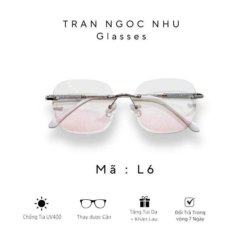 MÃ L6 Mắt kính dành cho nam nữ gọng kim loại phối kim tuyến form kính không viền kiểu sang chảnh thay cận được tặng kèm túi da và khăn lau. Kính Mắt Tròng Kính