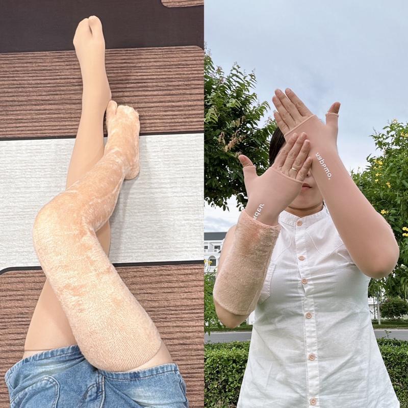Combo Vớ đùi lông Nhung dài 65cm + ống tay lông nhung (KÈM QUÀ) - Chất lông nhung dày chống nắng ủ kem và có độ co giãn mạnh - Ong, Nữ