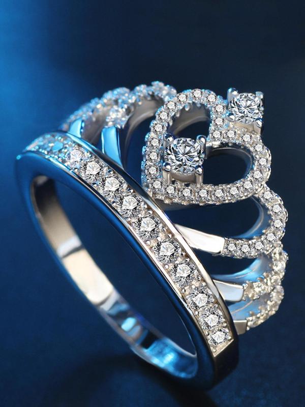 Glitter Rhinestone Crown Design Cuff Ring, Elegant Fashion Accessories for Women & Girls, Gorgeous Trendy All-match & Exquisite Jewelry for Birthday Gift for Daily Wear 1
