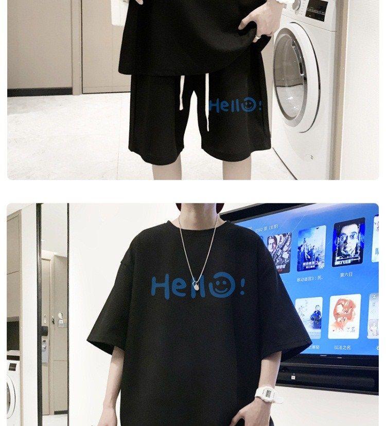 Product Introduction of Bộ Đồ Ngắn Áo Phông Thể Thao, Thiết Kế Bánh Quế, Dành Cho Nam Giới, Phong Cách Cổ Điển Mỹ, Thích Hợp Cho Mùa Hè, Trang Phục Phù Hợp, Trang Phục Thường Ngày Quần Cropped Xén Học Sinh, Bộ Hai Mảnh 3