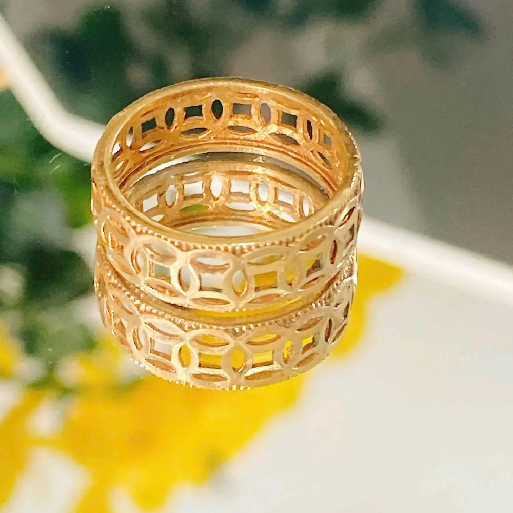 Nhẫn kim tiền đơn chất liệu đồng đỏ nguyên chất chạm ý siêu sáng bóng