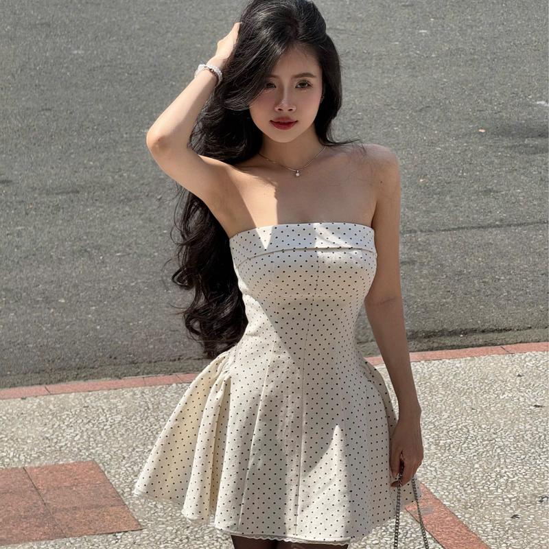 Đầm ống nữ kaki trắng bi lưng chun UPDATE VAI- ByVeeStyle