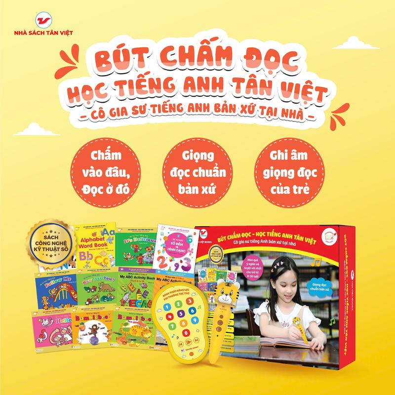 Bộ sách: Bút chấm đọc - Học tiếng Anh Cho Bé 1 bút + 1 bảng ghi âm + 12 cuốn sách - Tân Việt Books