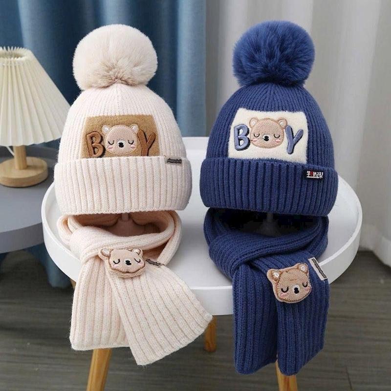 Combo mũ kèm khăn cho bé thời trang ấm áp mùa đông, mũ len kèm khăn cho bé, T04 3