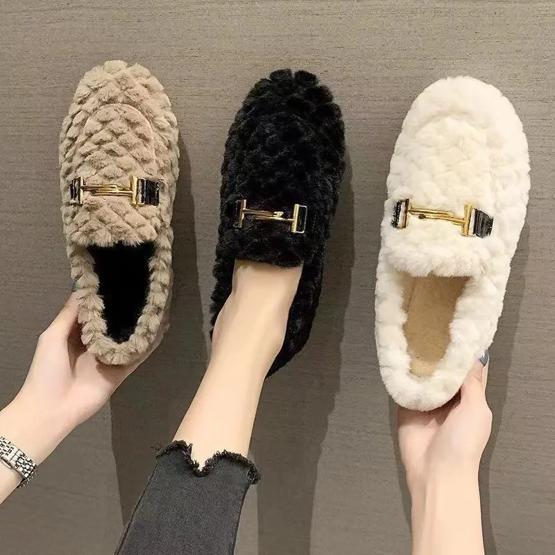 Giày Lông Mịn, Dành Cho Mùa Thu Và Mùa Đông, Ấm Áp Và Hữu Ích, Thích Hợp Cho Giày Thường Ngày Mùa Đông, Thoải Mái Và Thoáng Khí, Đế Mềm, Làm Bằng Nhung, Chống Trượt
